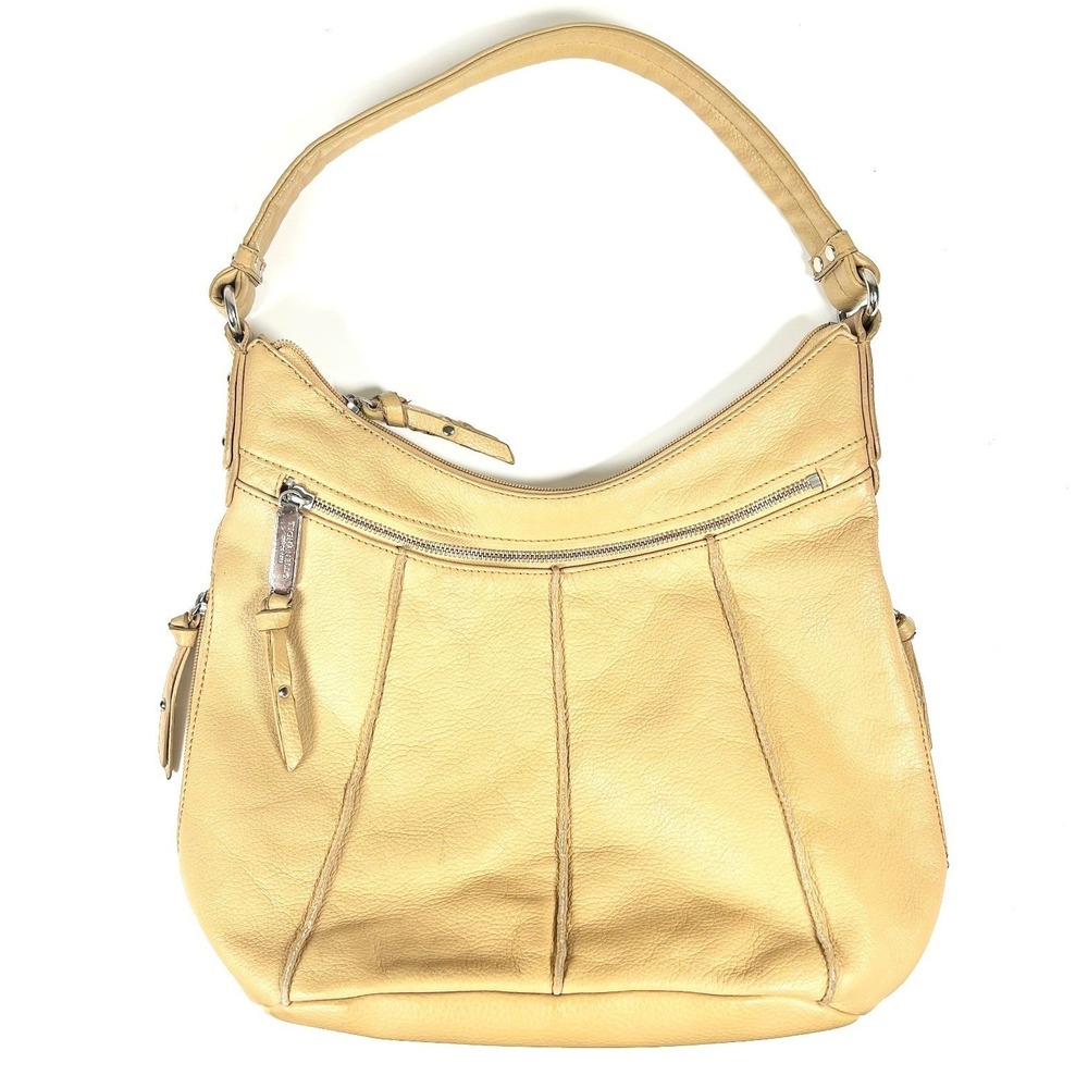 Tignanello Tan Pebbled Leather Hobo Shoulder Bag Beige Boho Luxe Slouchy Purse